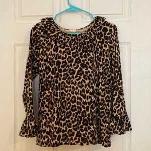 Crewcuts leopard print ruffle neck top